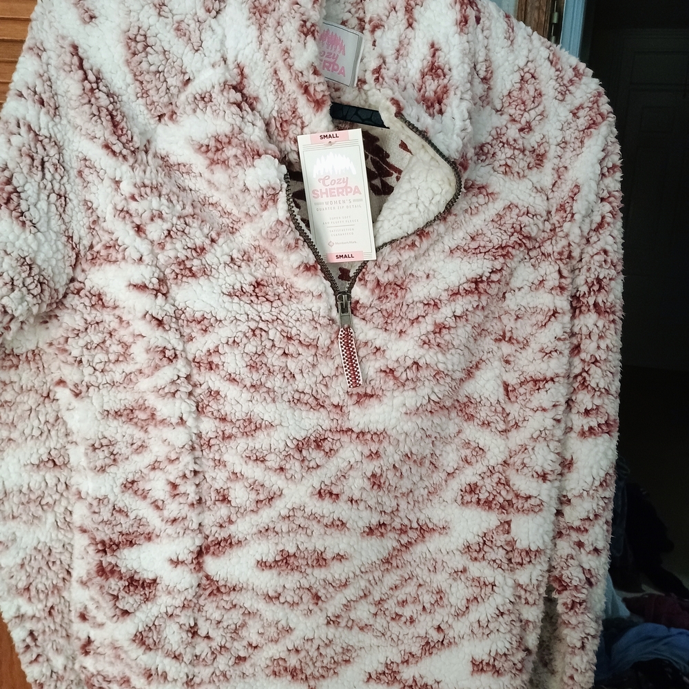 Cozy Sherpa Burgundy And White Quarter Zip Pullover